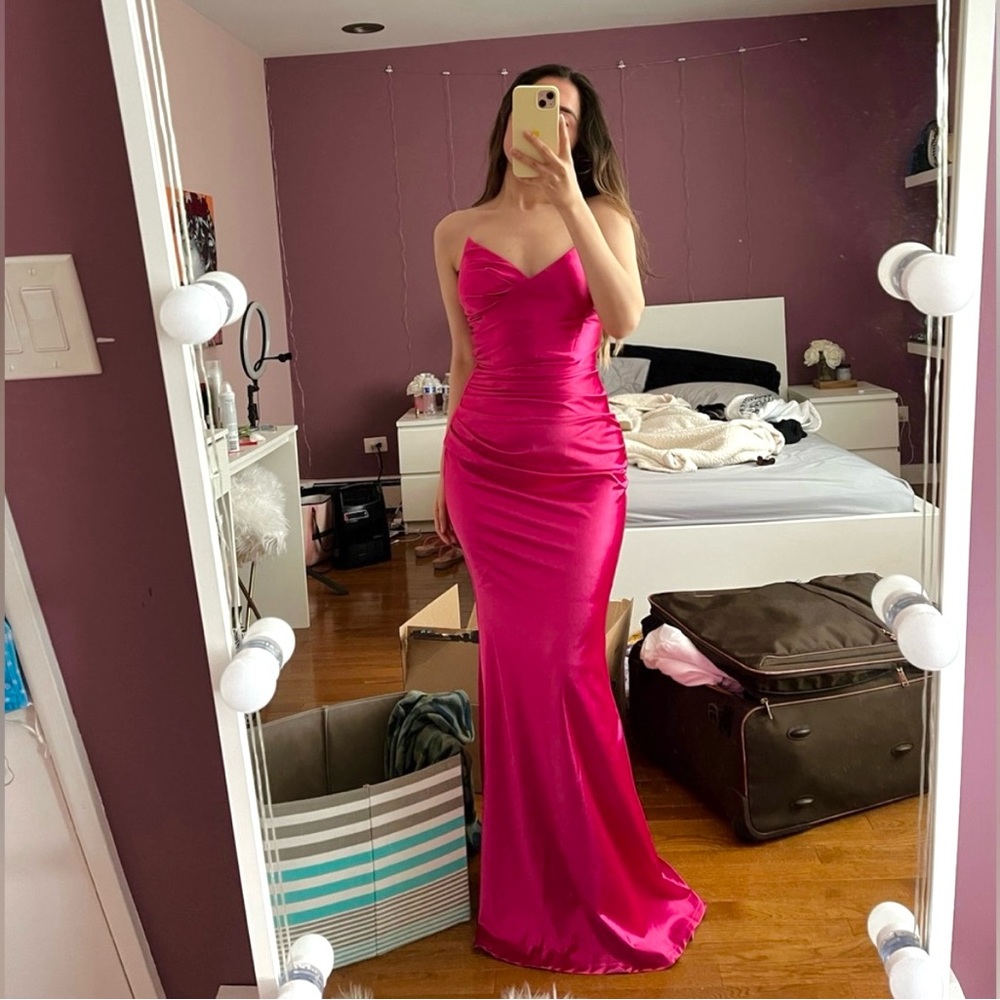 LOVE&LEMONADE ruched maxi satin bodycon dress